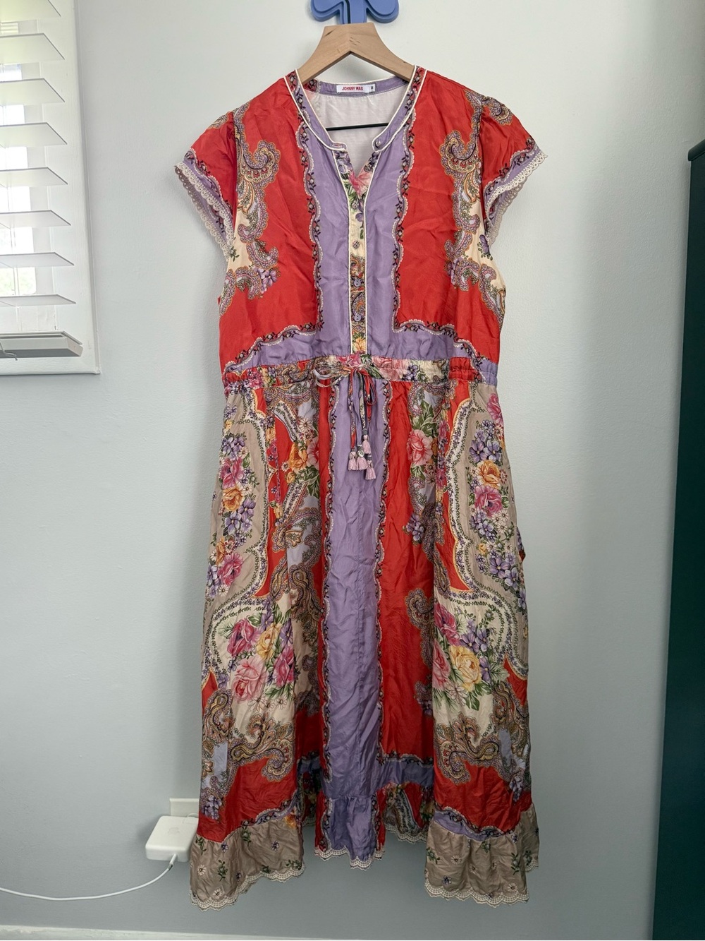 Johnny Was Medium Markel Lucy Tie Dress Silk Orange Purple Floral Boho Gypsy - Picture 2 of 11